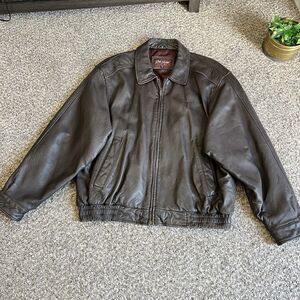 J. Park Genuine Lamb Leather Bomber Jacket Men's Size XL Brown Motorcycle
